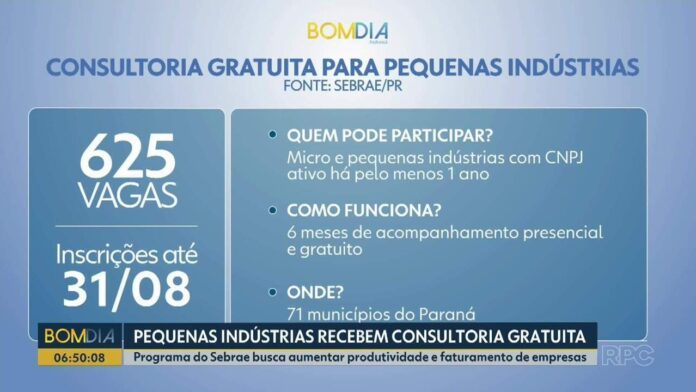Sebrae abre inscrições para apoiar pequenas indústrias no Paraná