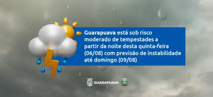 Defesa Civil avisa sobre tempestades intensas em Guarapuava