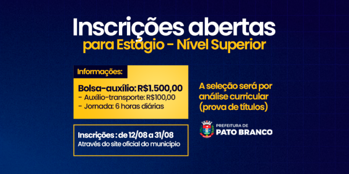 Prefeitura abre 20 vagas de estágio para nível superior com bolsa de R$ 1.500