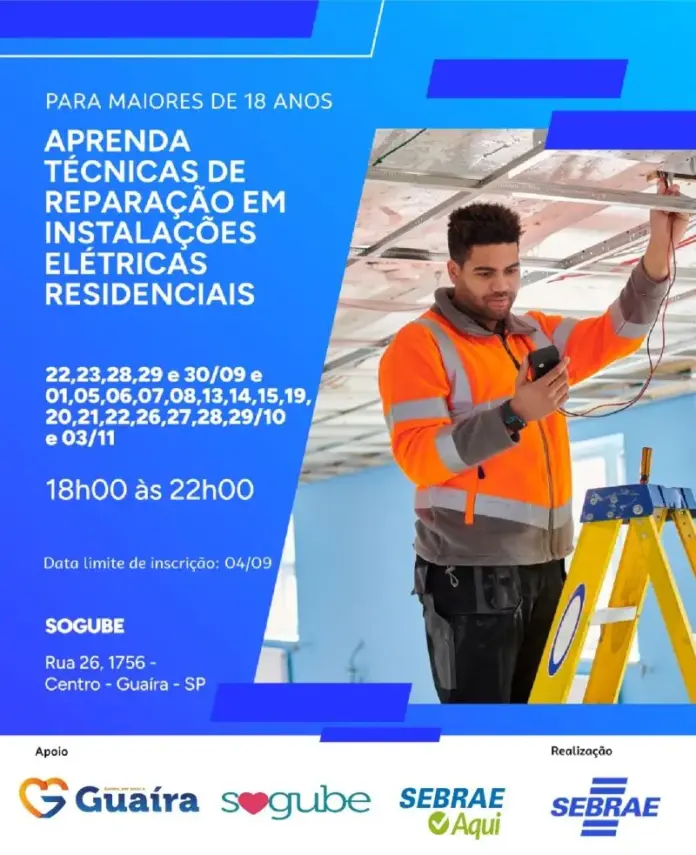 Guaíra oferece curso gratuito de elétrica residencial