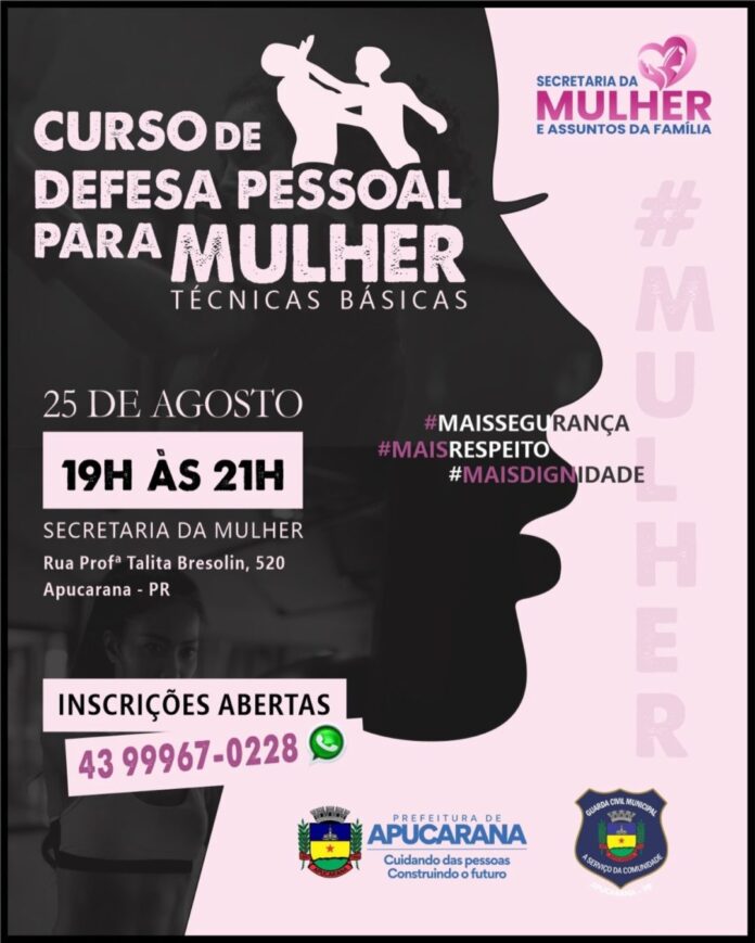 Prefeitura oferece curso gratuito de defesa pessoal para mulheres em Apucarana