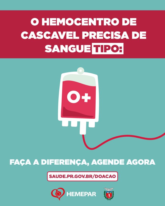 Hemocentro de Cascavel precisa de doadores de sangue O+; saiba como ajudar