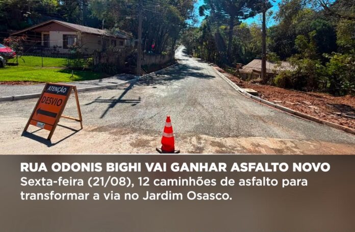 Rua Odonis Bighi ganha asfalto novo nesta sexta em Colombo
