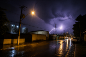 Câmera registra raio em Almirante Tamandaré durante temporal no domingo