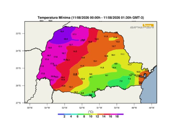 Terça-feira em Castro começa com 8°C e céu nublado