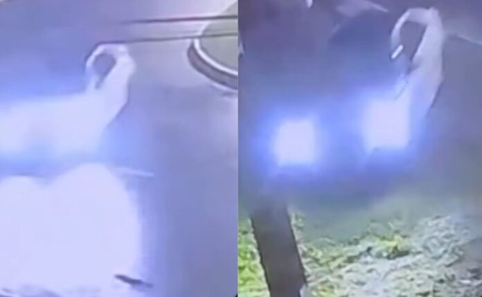 Câmera flagra carro perdendo controle em rotatória e caindo no Rio Palmital em Pinhais