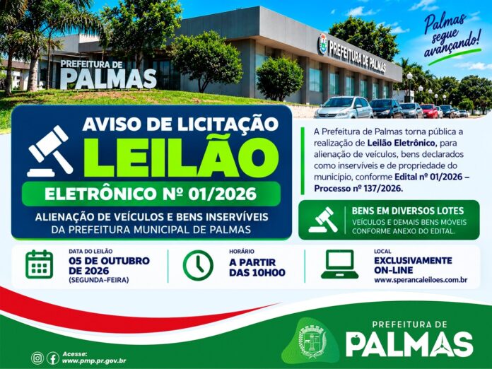 Palmas realiza leilão de veículos e máquinas no dia 5 de outubro