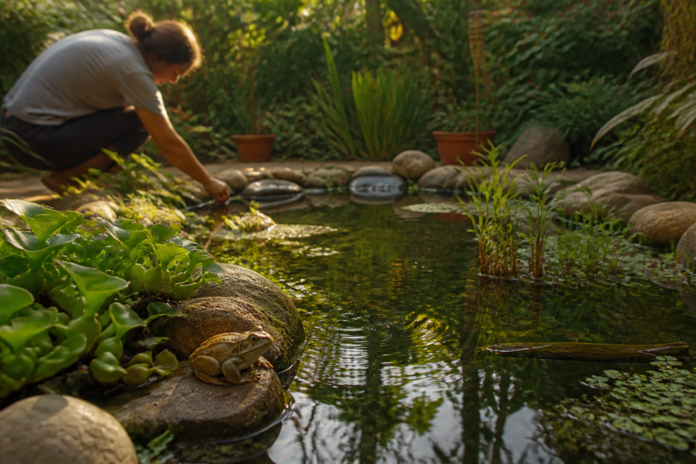 Lago criado por adolescente em casa vira ecossistema com sapos, plantas e animais