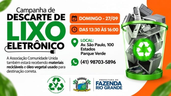 Coleta de lixo eletrônico em Fazenda Rio Grande muda para 27 de setembro