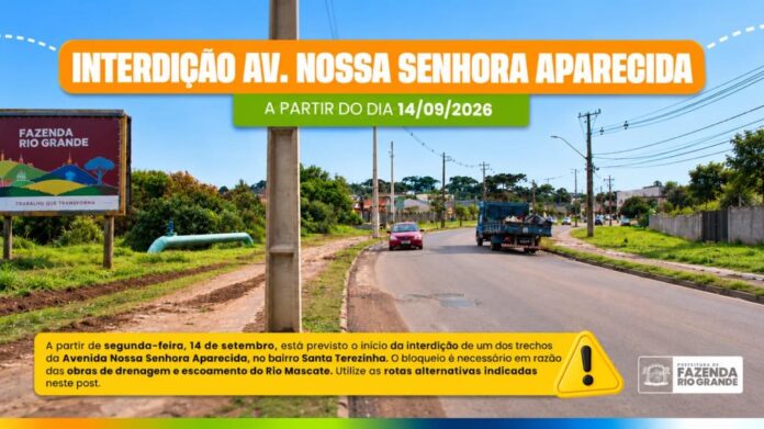 Avenida Nossa Senhora Aparecida fecha em Fazenda Rio Grande para drenagem do Rio Mascate