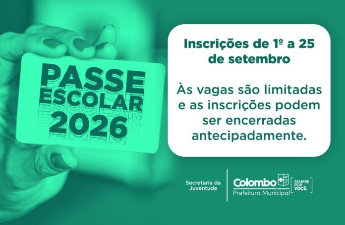 Passe escolar 2026: Colombo abre inscrições até 25
