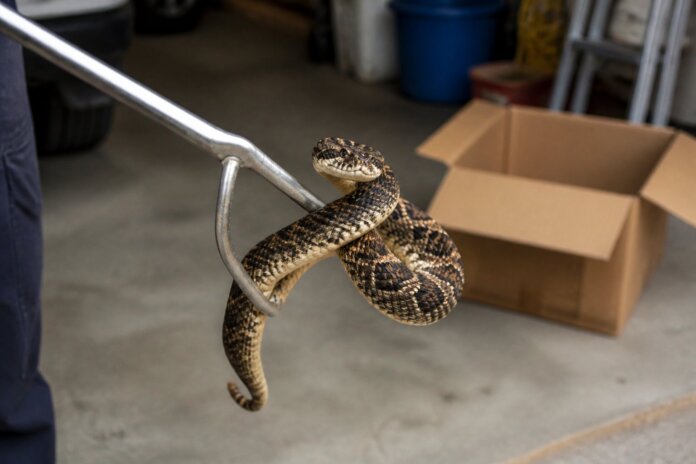 Cobra cascavel é capturada em garagem de casa no Jardim Atami, em Maringá