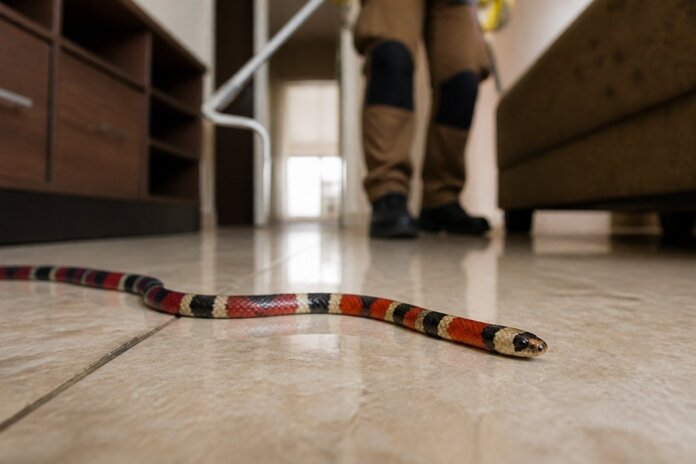 Cobra-coral é capturada dentro de casa no Residencial Miotto em Paranavaí