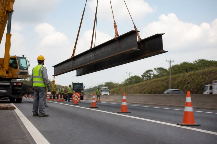 BR-153 fecha faixa em Jacarezinho para içamento de vigas