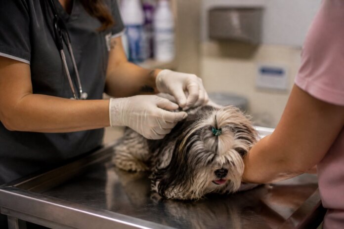Cão resgatado em Guaíra volta a se locomover com fisioterapia e cadeira adaptada